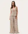 Beżowy Beżowa piżama z muślinu w leopardzi print: top i spodnie z falbaną