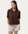 Czekoladowy Czekoladowa koszulka polo o luźnym kroju