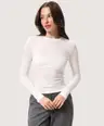 Mleczny półprzezroczysty dopasowany longsleeve z tencelu z koronką na biuście