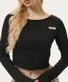 Skrócony longsleeve z zewnętrznymi szwami – czarny