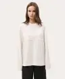 Mleczny Biały oversize longsleeve z koronką na dekolcie