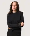 Czarny minimalistyczny longsleeve z koronką na rękawach