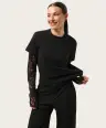 Czarny longsleeve z koronkowymi rękawami i haftem