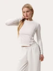 Biały slim longsleeve z szwami - L