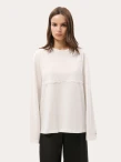Biały oversize longsleeve z koronką na dekolcie - S-M