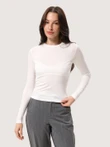 Półprzezroczysty dopasowany longsleeve z tencelu z koronką na biuście