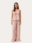 Różowa piżama z muślinu w leopardzi print: top i spodnie z falbanami