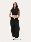 Czarny codzienne baggy spodnie - XS
