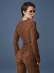 Karamelové zvonové legíny z nadýchané texturované krajky