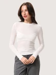 Półprzezroczysty dopasowany longsleeve z tencelu z koronką na biuście