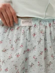 Miętowe letnie lekkie spodnie z falbankami w kwiaty