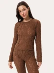 Dopasowany longsleeve z puszystej, teksturowanej koronki
