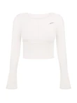 Skrócony longsleeve z zewnętrznymi szwami – biały