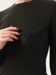 Półprzezroczysty dopasowany longsleeve z tencelu z koronką na biuście