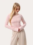 Skrócony longsleeve z zewnętrznymi szwami – różowy
