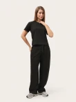 Czarne spodnie wide leg z dzianiny trzy-nitkowej