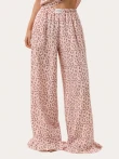 Różowa piżama z muślinu w leopardzi print: top i spodnie z falbanami