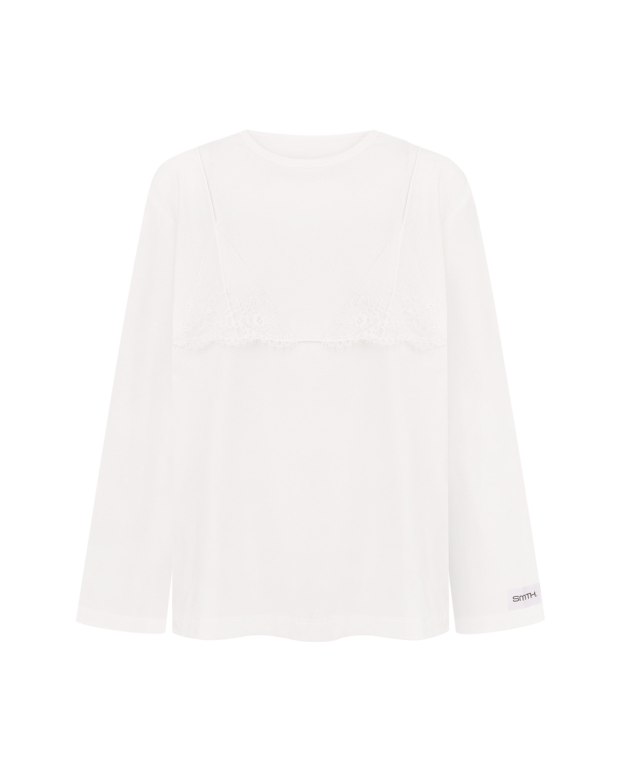 Biały oversize longsleeve z koronką na dekolcie