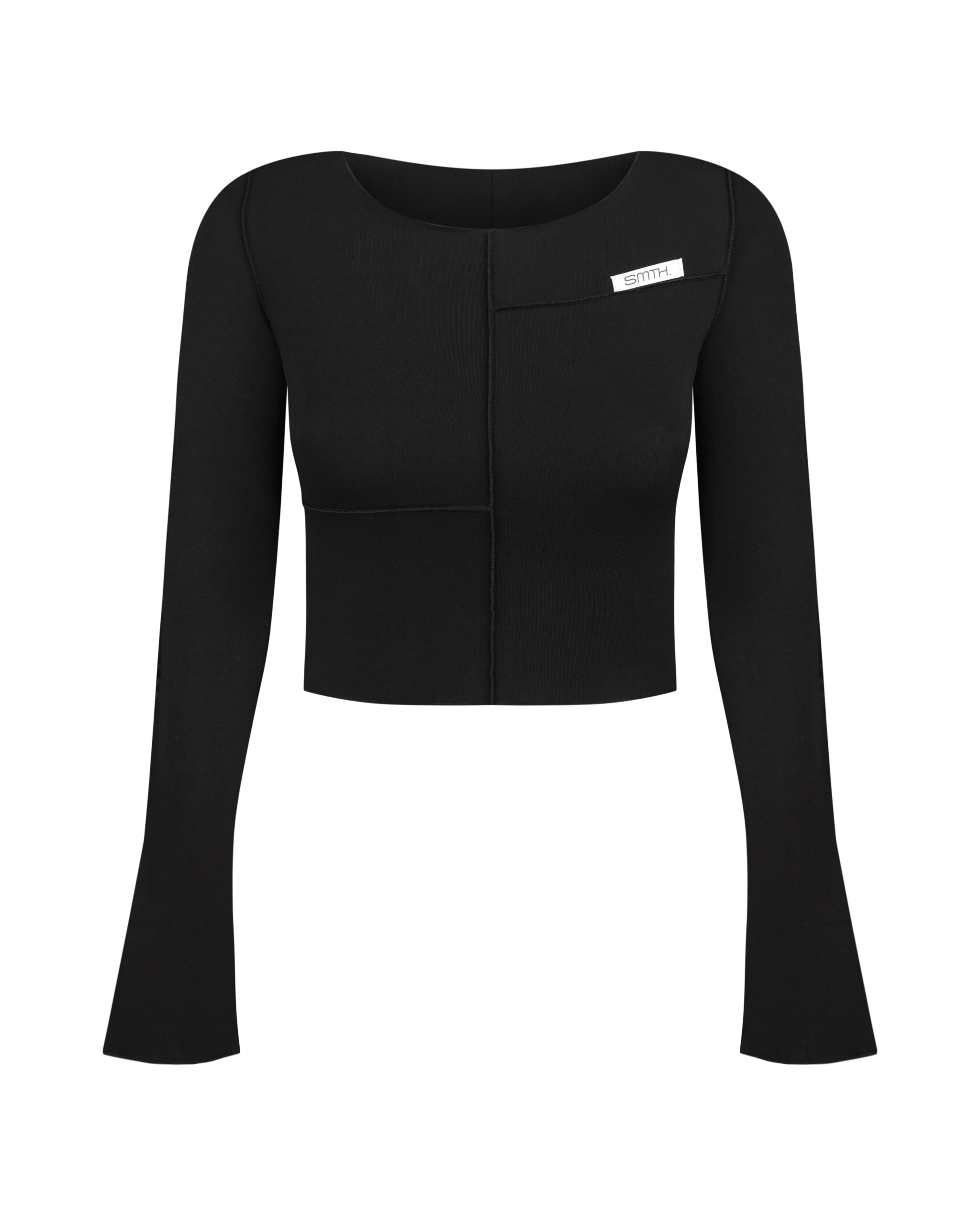 Skrócony longsleeve z zewnętrznymi szwami – czarny