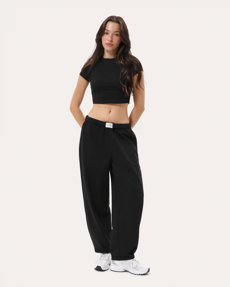 Czarny codzienne baggy spodnie - XS