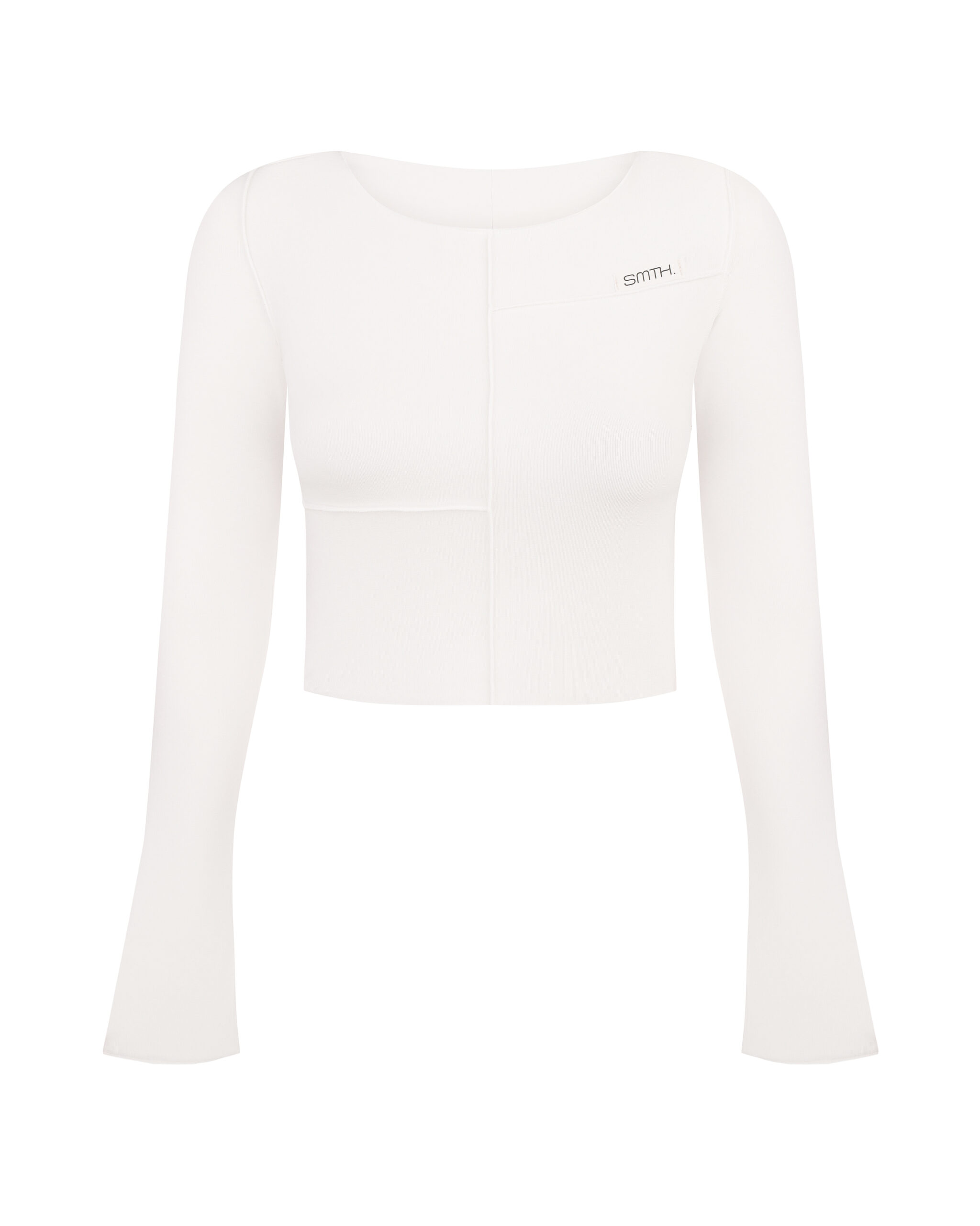 Skrócony longsleeve z zewnętrznymi szwami – biały